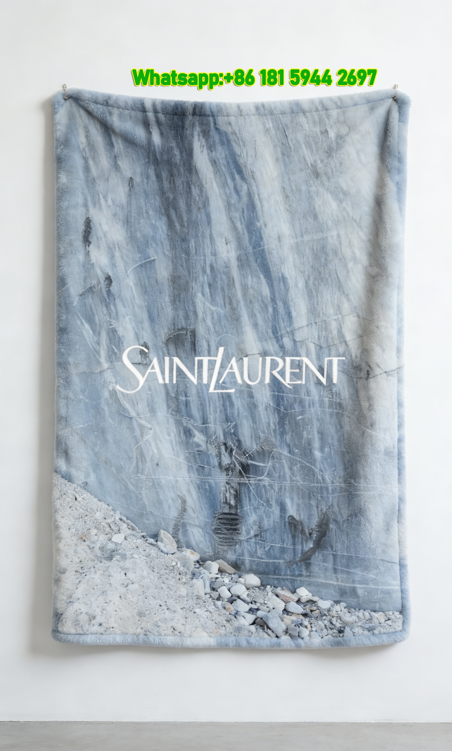 Yves Saint Laurent YSL Light Blue Marble Texture Print Flannel Throw Blanket IMG_3268